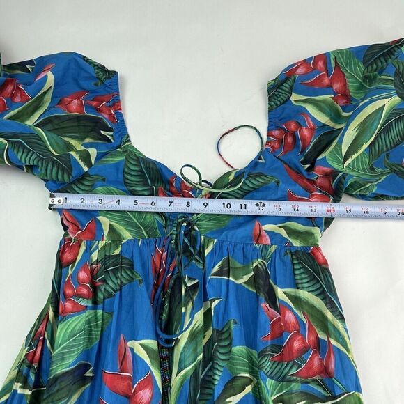 Farm Rio Dream Garden Floral Midi Dress S Puff Sleeve Colorful Tropical Poplin - Picture 8 of 16